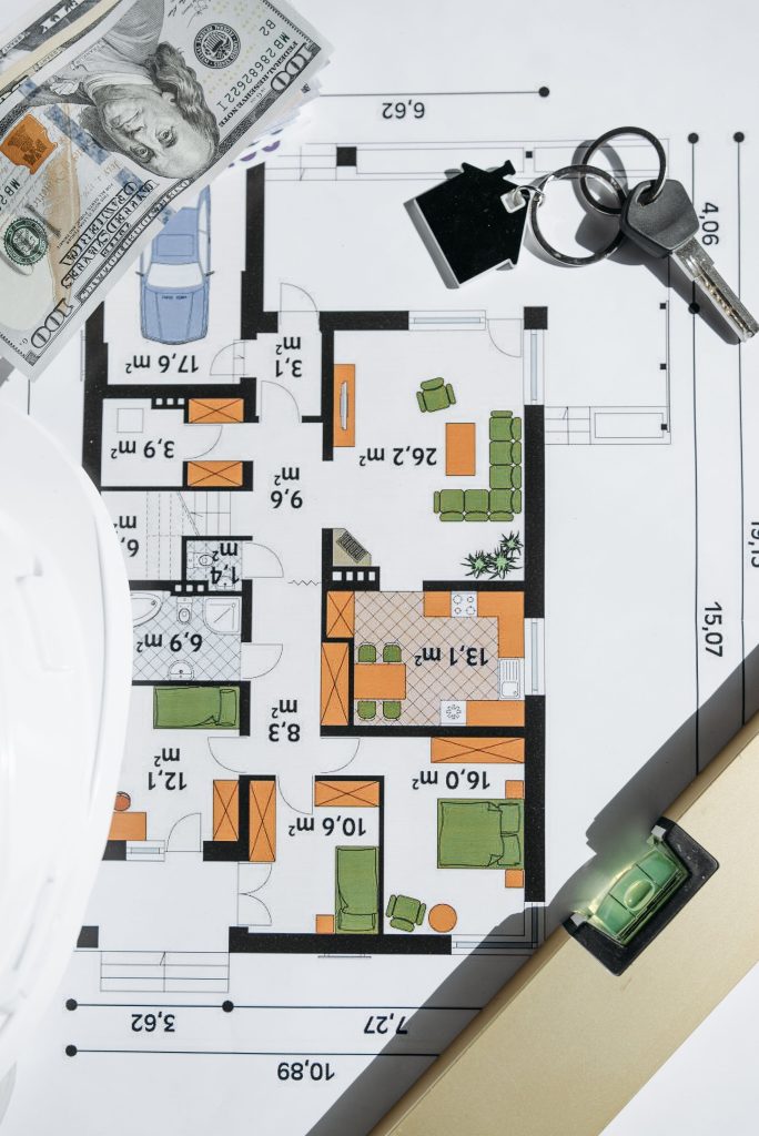 Architectural blueprint layout showing proposed floor plan modifications for a residential home addition